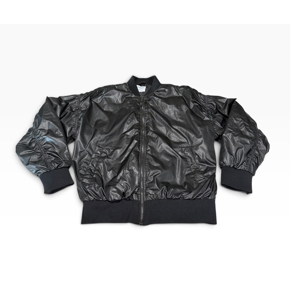 Old Navy Mens Black Ruched Bomber Jacket Full Zip Large Tall L/T